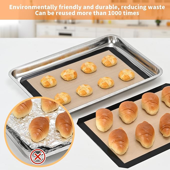 Silicone Baking Mat Set, Non-Stick Reusable Food-Grade Oven Liners, Half Sheet Size 16.54 x 11.62 Inch, Grey, 2 Pack