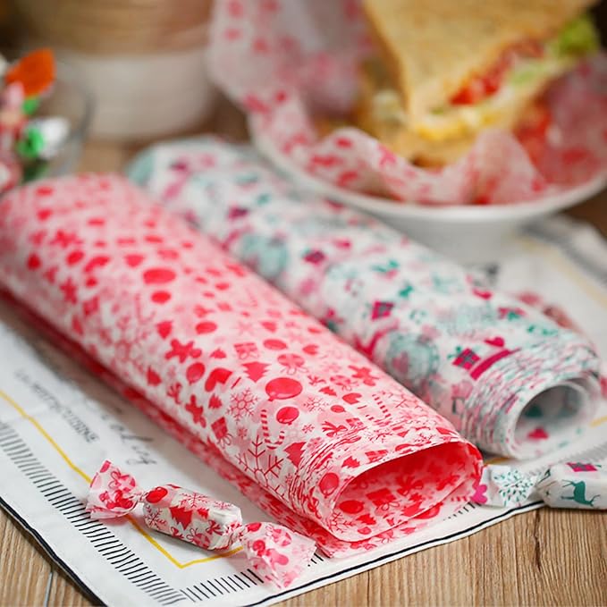 Zezzxu 100 Sheets Christmas Wax Paper Xmas Food Parchment Paper Grease Proof Dry Paper Liners Wrapping Tissue for Food Basket (Xmas Elk)