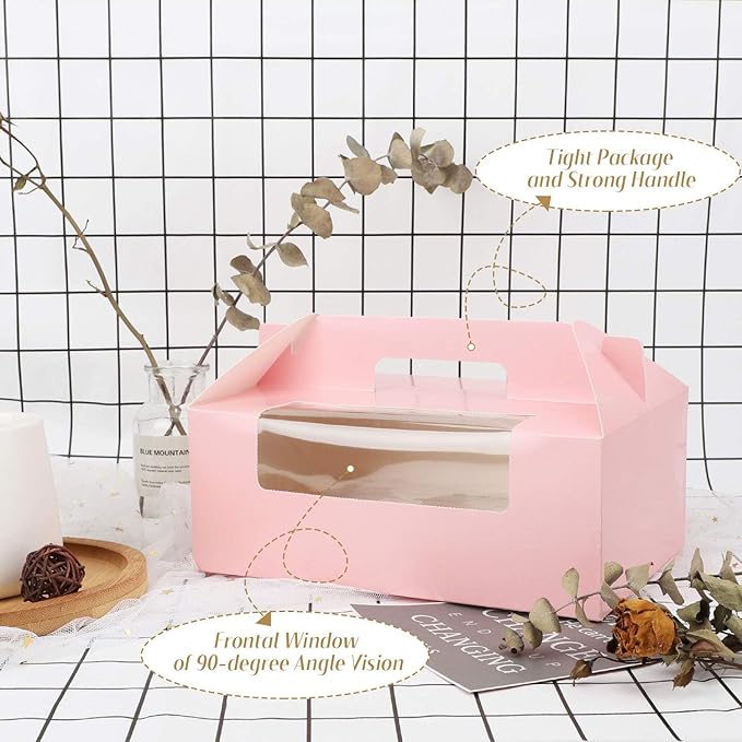 EUSOAR Pink Cupcake Boxes, 25pcs 9.4"x 6.2"x 3.0" 6 Cupcakes Container with Window&Insert, Bakery Wrapping Party Baby Shower Favor Treat Boxes Take-Out Cupcake Muffin Carry Packing Container