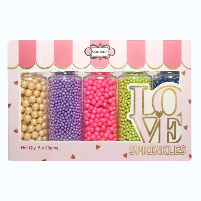 Confect Pearl Sprinkles | Pack of 5 Tropical Tea Party Disco Ball Sprinkles | Mix Golden, Purple, Neon Pink, Lime Green & Navy Blue Pearl Dragees - Vegan, Gluten-Free, Nut-Free, Soy-Free, Dairy-Free, Palm Oil-Free, No Artificial Dyes - 5 Oz