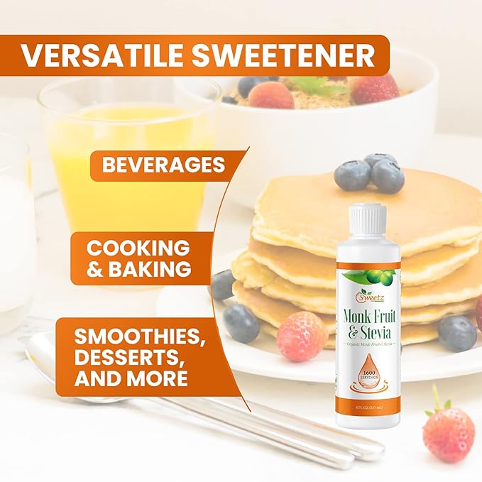 Monk Fruit & Stevia Liquid Sweetener Drops - Natural Sweeteners & Sugar Alternatives - Delicious Blend with No Bitter Aftertaste - Concentrated Sweetener Liquid Drops Extract – 4 FL OZ Glass Bottle (800 Servings)