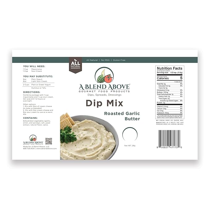 A Blend Above Roasted Garlic Butter Dip Mix Mixed Seasoning Packet (3 Pack), Gluten-Free, No MSG, All Natural, No Preservatives, Vegetable Dip, Keto Friendly, Low Carb, Easy to Make