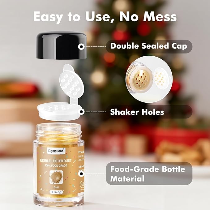 8 Colors Edible Glitter Set, Edible Glitter for Drinks, Luster Dust Shimmer Powder for Cakes, Cocktails, Beverages, Strawberries, Cookies, Candies, Fondant, Decorations,Christmas (5g/Bottle)