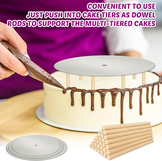 Patelai 89 Pcs Cake Tiered Stacking Kit 8,6,4 Inch Silver Round Cake Boards with Parchment Paper Round and Plastic Dowel Rods for Stacking Support Decorating Supplies