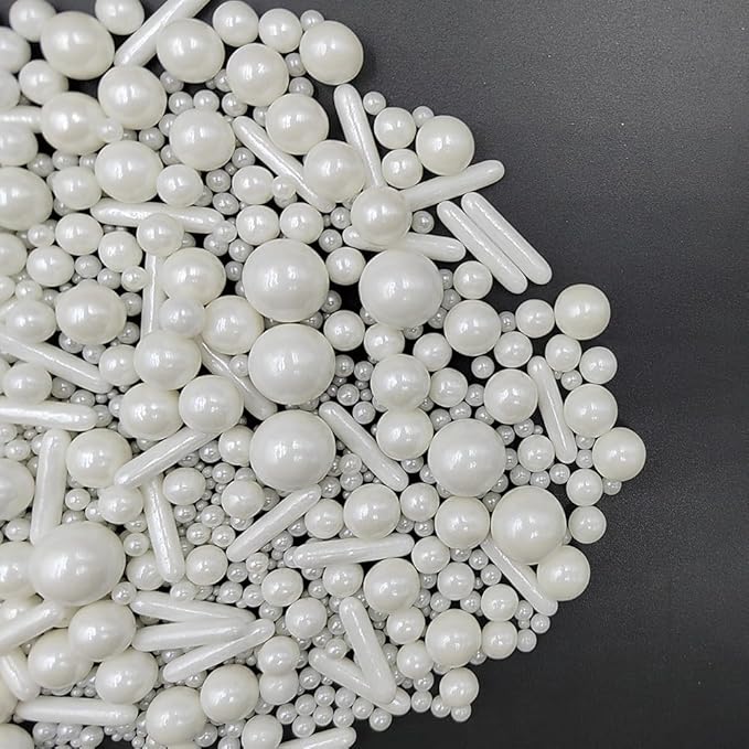 Edible Sprinkles White Pearl Sugar Candy Mix Size Baking Cake Decorations Cupcake Toppers Cookie Decorating Wedding Shower Party Valentine Halloween Christmas Supplies 100g/3.53oz