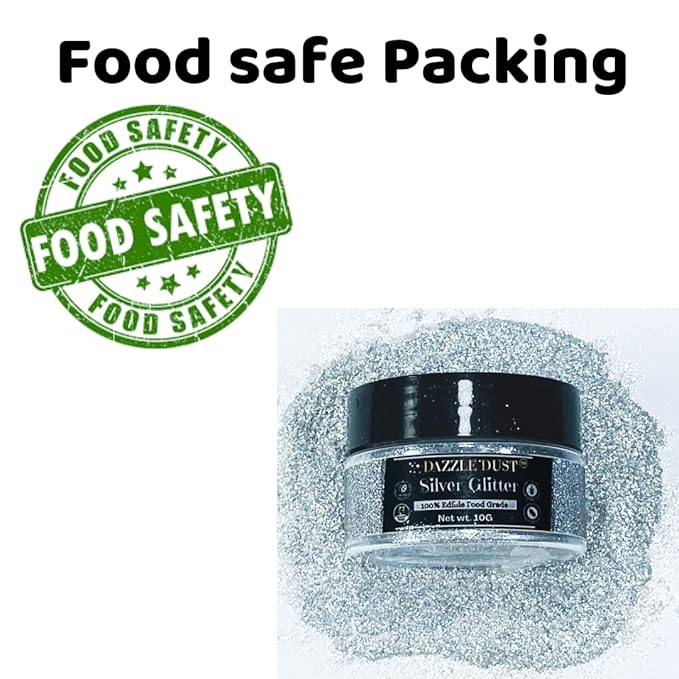 Dazzle Dust Edible Glitter Sprinkles for Cake Decorating, Drinks, Cookie, Icing, Dessert Decorations, Sparkly Luster, Food-Grade, Vegan, Gluten Free, Kosher, Bulk 10g, Silver