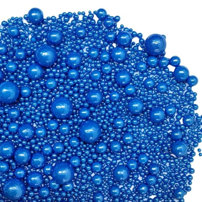 Edible Pearl Sugar Sprinkles Royal Blue Candy Mixing Size Baking Edible Cake Decorations Cupcake Toppers Cookie Decorating Celebrations Wedding Valentines Easter Halloween Christmas Supplies 120g/ 4.23oz
