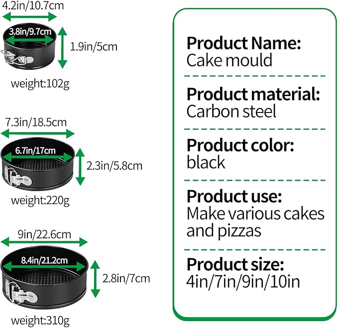 3-Piece Springform Pan Set, 4/7/9 Inch Nonstick Cheesecake Pans with Removable Bottoms, Leakproof Round Baking Pans for Oven, Includes 50 Parchment Paper Liners