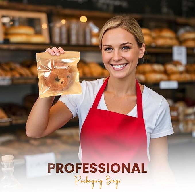 300 Pack Heat Sealable Bakery Bags with Window, 7.1x7.5 Inch Cookie Packaging Bags with Seal Bake Sale Paper Sleeves for Bagel, Cake Slice, Sandwich, Donut, Pastry