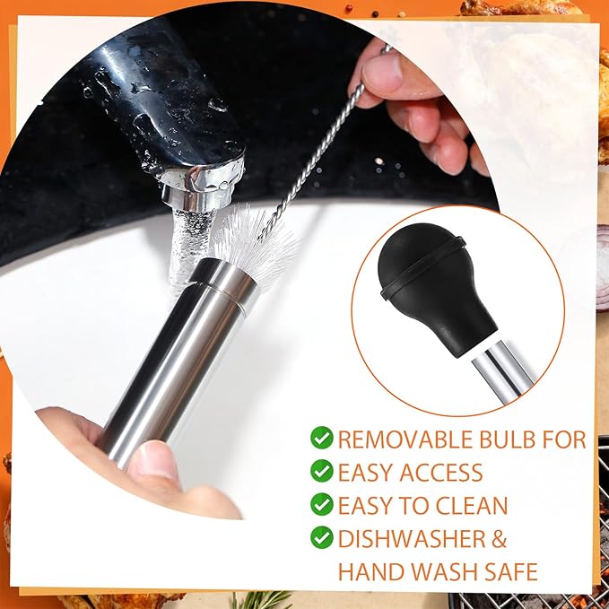 Boao 5pcs Thanksgiving Stainless Steel Turkey Baster with Basting Needles, Reusable Cheesecloth, Pastry String and Silicone BBQ Brush, Kitchen Tool Set for Christmas Cooking Baking Grilling Marinating