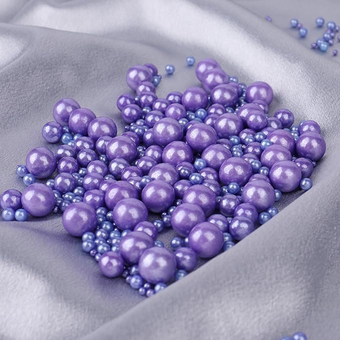 Purple Pearl Sprinkle for Cake Decorating, 4 Sizes Sugar 130g/4.6oz, Cupcake, Ice Cream, Donuts, Macaron Toppings Supplies (2mm, 4mm, 7mm, 1cm)