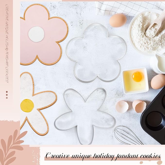 2 Pcs Large Flower Cookie Cutters 8" Extra Large Flower Stainless Steel Giant Cookie Cutters for Winter Holiday Baking