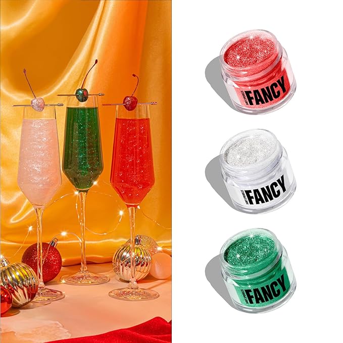 Fancy Sprinkles Holiday Madame Claus Edible Glitter Set for Sparkling Food & Drinks, No Taste or Texture Ruby Red, Diamond White, Emerald Green (3 jars, 4gm each)