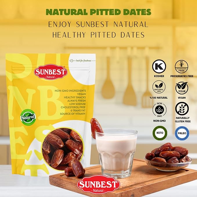 Sunbest Natural Deglet Noor Dates – 5 lb Bulk Bag (80 oz) – Sun-Dried, Pitted, Naturally Sweet & Chewy – Non-GMO, Vegan, Kosher, No Sugar Added, Healthy Date Snacks – Ideal for Snacking & Recipes