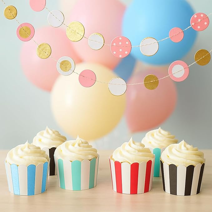 200 Pcs Stripes Cupcake Liners, Round Cupcake Baking Paper Cups Muffin Wrapper Paper for Birthday Parties, Weddings, Gatherings, Graduation Parties (Bottom Dia 2.36 Inch)