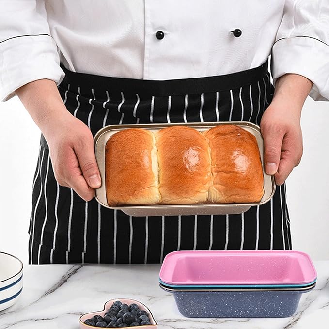 Huakaile 4 Pack Carbon Steel Loaf Pan, 9.8" x 5" Nonstick Bread Pan, Rectangular Loaf Tin Bakeware Set for Baking Cake Oven Sourdough Homemade (Gray, Gold, Pink, Blue)