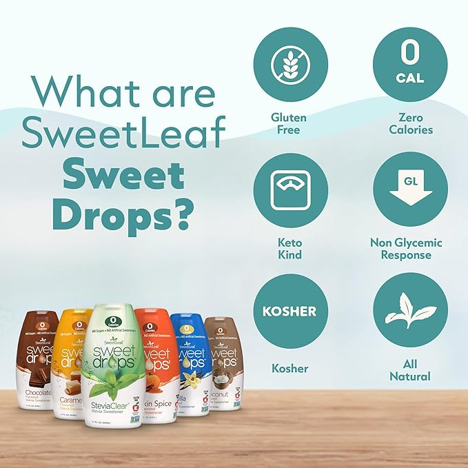 SweetLeaf Sweet Drops - Flavored Stevia Liquid Sweetener, Stevia Extract, Zero Calories, Gluten Free, Keto Friendly, Non GMO, Natural Flavors, Sugar Alternative - Chocolate, 1.7 Fl Oz (Pack of 6)