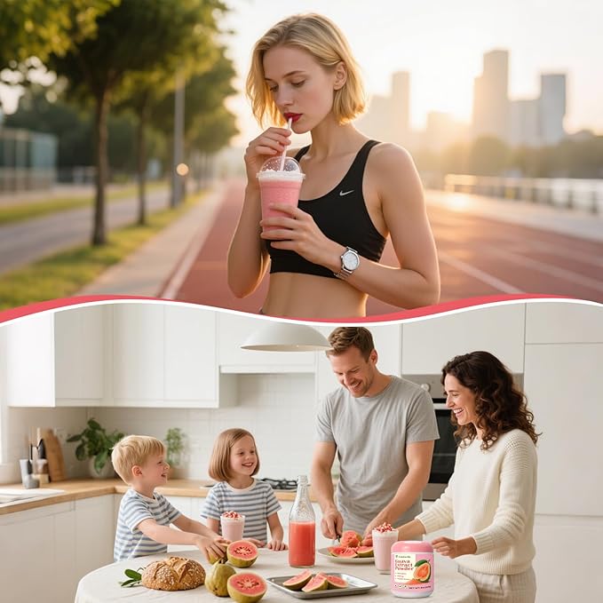 Guava Pulp Extract Powder 227 g (8 oz) Fresh Guava Powder for Drinks, Cake Ice Cream, 100% Natural, Vegan, Gluten-Free, Natural, No Preservatives, Ultrasonic Extraction Concentrated Form, for Baking, Smoothie, Cooking
