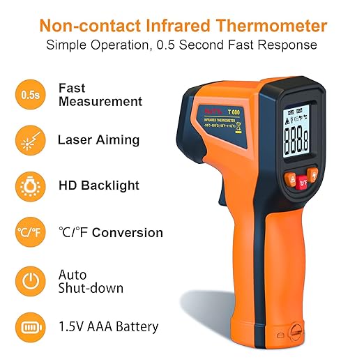 Upgrade 2023 Laser Infrared Thermometer Non-Contact Digital Temperature Gun, -58℉~1112℉(-50℃~600℃) IR Thermometer for Industrial, Kitchen Cooking, Automotive, HVAC (Not for Human Body Temp)