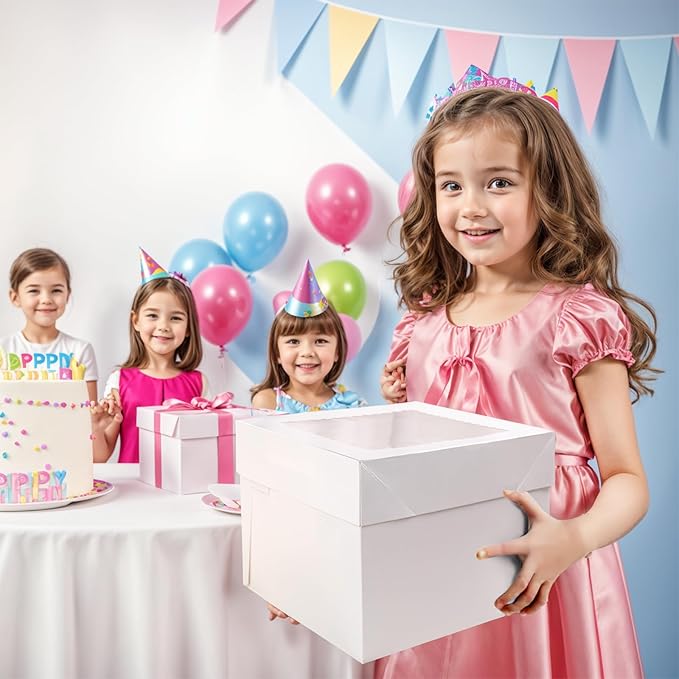 VGOODALL 2 Pack Cake Boxes, 10x10x8 Inches Cake Containers with Window, White Bakery Boxes with Lids for Birthday Party Wedding