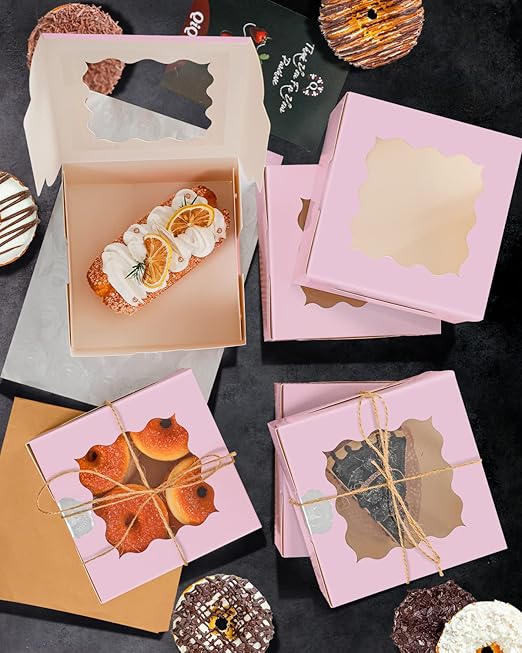 qiqee Lavender Cookie Boxes with Window 36packs 6x6x3 Lavender Bakery Box Pastry Box for Wedding Favor Birthday & Party