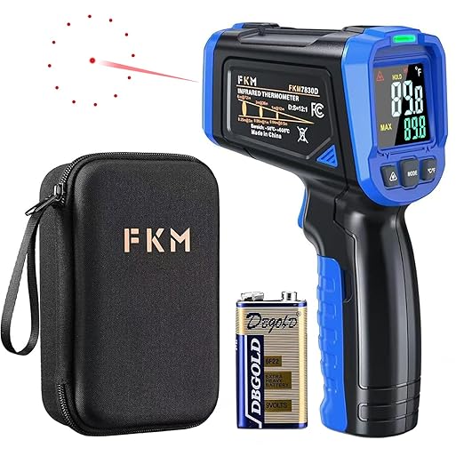 FKM Laser Thermometer Gun -58°F~1112°F(-50°C~600°C),Non Contact Infrared Thermometer Gun for Industrial,Engine,HVAC,Kitchen Cooking,Digital Temperature Gun Adjustable Emissivity,Not for Human