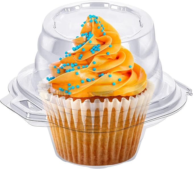 Cupcake Boxes Individual Cupcake Containers, 100 Packs Regular Single Cupcake Holder High Topping for Muffins, Thicker Stackable Plastic Cupcake Carrier for Party