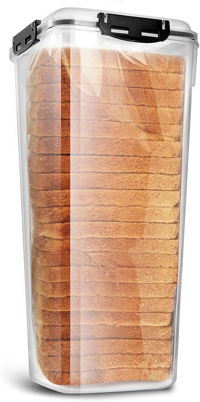 Tafura Bread Container - 5.8 Liter BPA Free Plastic Bread Box - Container/Holder for Homemade Loaves and Baked Goods with Black Airtight Lid