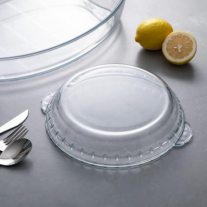 Sweejar 2-pack Glass Pie Pan, 7.5-Inch Round Baking Dish with Non-Stick Coating and Soft Wave Edge for Apple, Pumpkin, and Pot Pies
