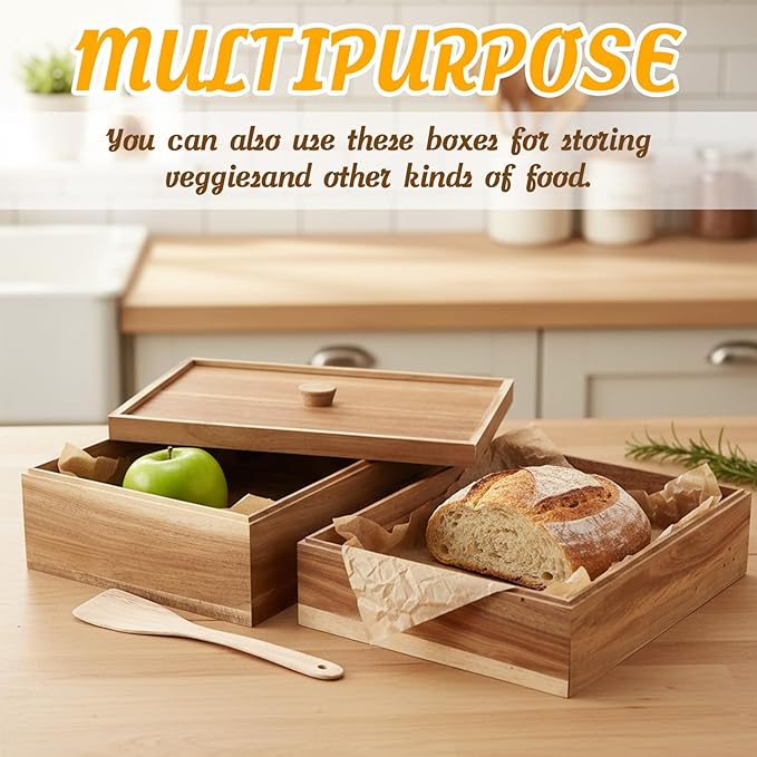 Remerry 2 Wooden Pizza Dough Proofing Box with 1 Lid, 1 Scraper Set 16" x 12" x 9" Stackable Dough Pizza Proofing Box Container for Home, Mobile, or Pizzeria