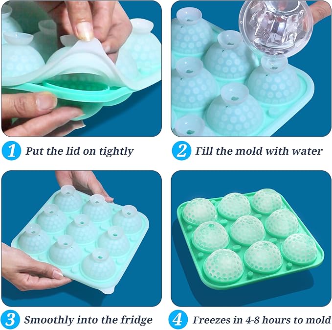 Golf Ball Chocolate Mold with Lid, Silicone Golf Ball Mold for Cake Pops, 9-Cavity Golf Ball for Chocolate, Ice Cube