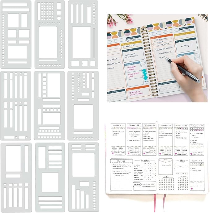 Handmade Flexible Record Templates 3-Pack - Reusable Planner Stencils for Dot Grid Journals, Calendars & Craft Supplies, Compatible with Coils/Discs/Rings (C)
