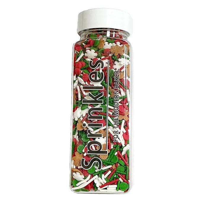 Homipooty Christmas Sprinkles for Cake Decorating 100g/3.5oz Mix of Red Green with White Jimmies Gingerbread Man Sprinkles Decorative Christmas Dessert