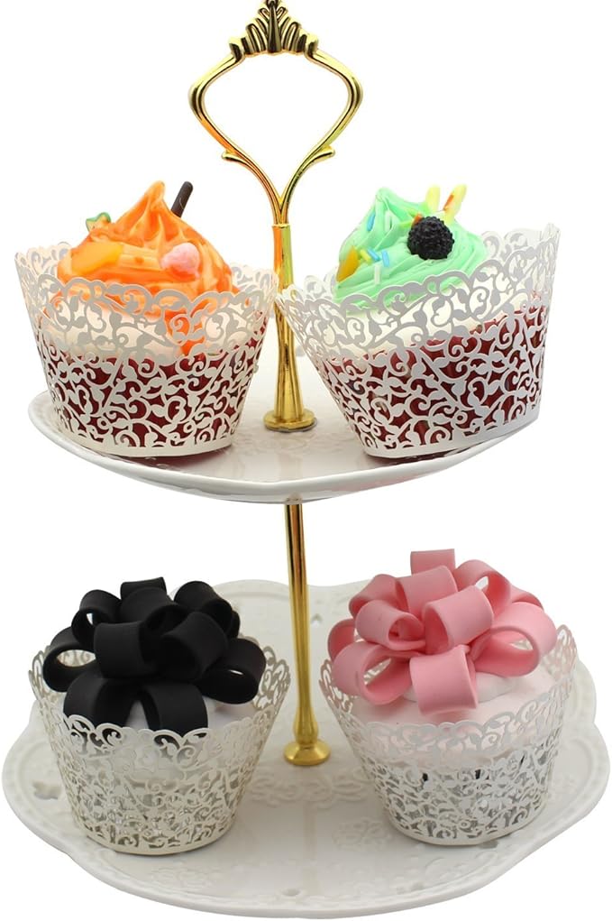 100pcs Cupcake Wrappers Artistic Bake Cake Paper Cups Little Vine Lace Laser Cut Liner Baking Cup Muffin Case Trays for Wedding Party Birthday Decoration (Beige)