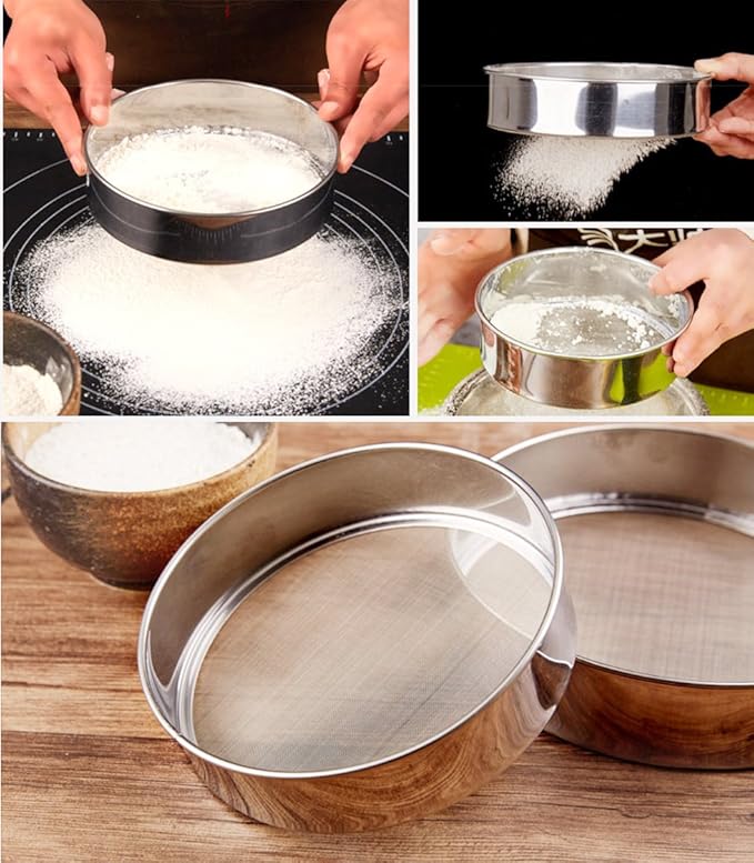 Flour Sifter for Baking - 60 Mesh Stainless Steel 6inch Small Tamis Round Sifter,Mini Fine Mesh Flour Sieve(6 Inch, 60m Mesh)