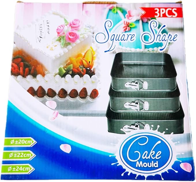 Kitchen Tool Cake Baking Supplies Non-stick Removable Bottom Springform Cake Pan Tin Baking Mold Square Shaped Leak proof and high temperature resistantCake Pans Set of 3 (Square)