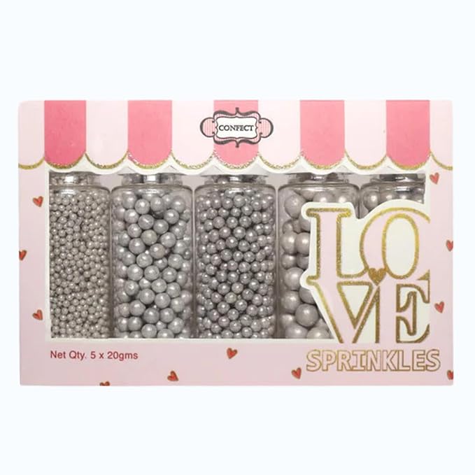 Confect Pearl Sprinkles | Assorted pack of 5 Shimmering Sliver Disco Ball Christmas, Birthday & Celebration Sprinkles | Mix Silver Pearl Dragees - Vegan, Gluten-Free, Nut-Free, Soy-Free, Dairy-Free, Palm Oil-Free, No Artificial Dyes - 5 Oz