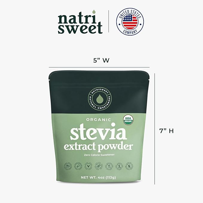 Organic 100% Pure Stevia Powder, 4 oz, Satisfies Sweet Cravings, Lowers Blood Sugar Levels for Diabetics, Bulk Powdered Stevia Extract Sweetener for Better Baking & Beverages, 800+ Servings by NatriSweet