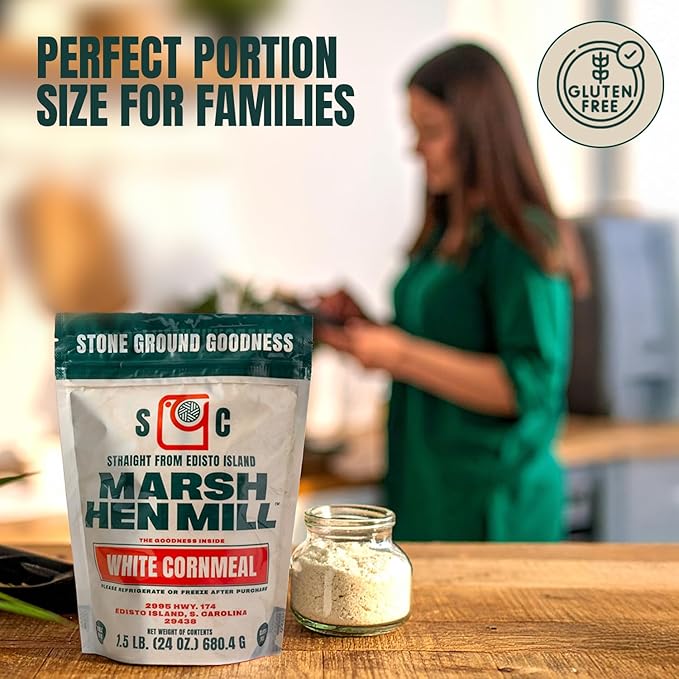 Marsh Hen Mill Stone Ground White Cornmeal | Heirloom Corn Flour | All Purpose Flour For Baking & Cooking | Versatile & Consistent Results | Grown on Family Farm | Organic Cornmeal | 24 Oz Pack