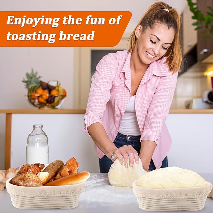 6 Pack Banneton Proofing Basket Set, 10 Inch Oval Sourdough Bread Proofing Baskets with Liners, Dough Rising Bowls for Professional & Home Bakers, Bread Making Tools & Baking Supplies