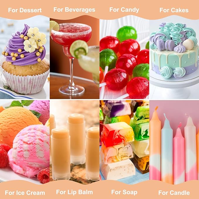 Food Flavoring Oil, 28 Flavors Candy Flavoring, Concentrate Imitation Flavor Extract for Baking, Lip Gloss, Drinks, Cooking, Soap - Water & Oil Soluble - .25 Fl Oz (6 ml) Bottles