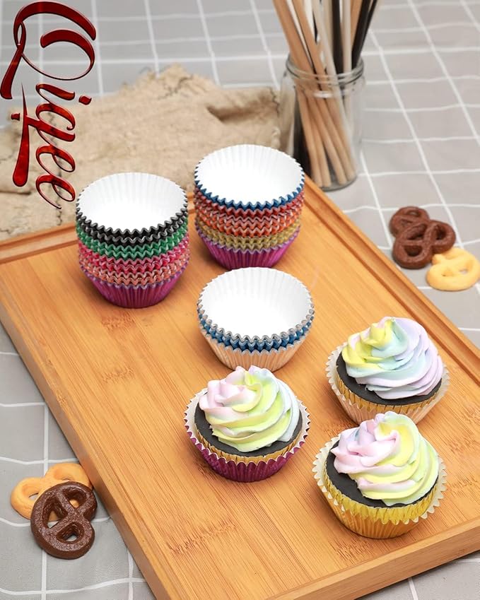 qiqee Mini Gold Foil Cupcake Liners For Baking 300pcs Baking Cups Thick & Sturdy, Oil Resistance, Muffin Liners Paper(Small Size 1.25inch Bottom)