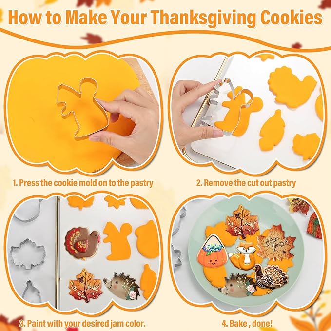 Lezmarket 23Pcs Fall Thanksgiving Cookie Cutters Set, Holiday Cookie Cutters Stainless Steel Baking Supplies for Thanksgiving Cookie Sandwich - Pumpkin Maple Leaf Flower Squirrel Turkey Corn Rooster