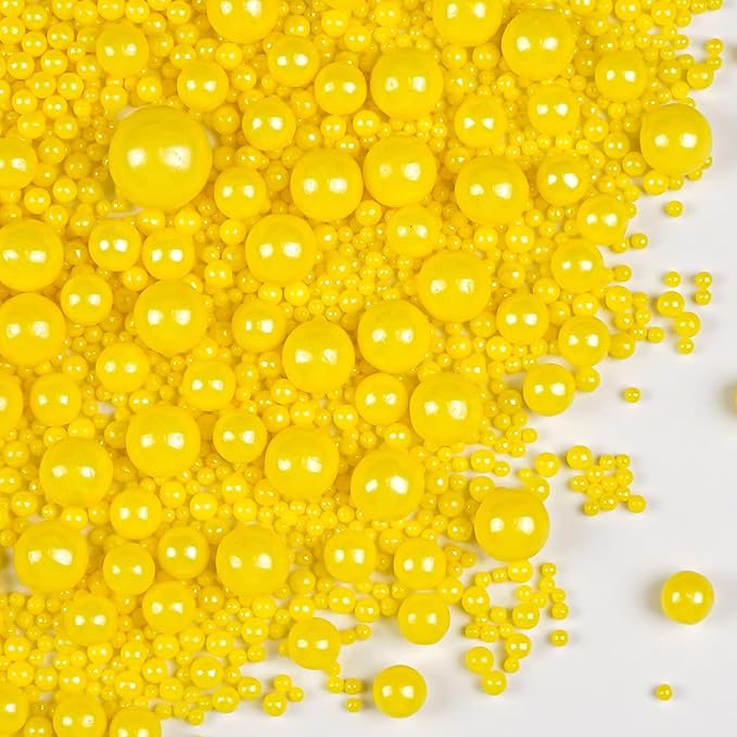 Christmas Yellow Pearl Sprinkles for Cake Decorating, Edible Candy Sugar Pearls, 150g/5.29oz Mix Size, Cake Decorations, Cupcake Topper, Cookie, Holiday, Easter, Valentine's Day, Christmas Supplies
