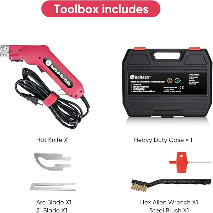 ROMECH Foam Cutter Pro Electric Hot Knife, 100W Styrofoam Cutting Tool Kit- with Heavy-duty Case Blades & Accessories RM-008 (100W)