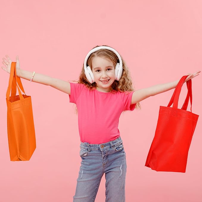 Aneco 24 Pack Party Non-Woven Gift Bags Reusable Tote Bags in Bulk Rainbow Goody Bag with Handles for Birthday Party Supplies (11.5 x 11.5 Inches)