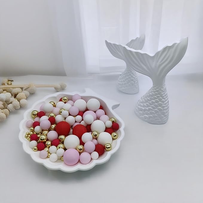 Edible Red & Pink & White & Gold Sugar Pearls Sprinkles Candy Mix Size Pearls Cake Decorations Cupcake Toppers Decorating Perfect for Wedding Party Valentine Christmas Supplies 4.58OZ