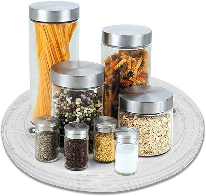 Murtenze 2Pcs 6 Inch Acrylic Turntable Organizer, Rotating Swivel Stand Spinner with Steel Ball Bearings for Kitchen Corner Cabinets Spice Rack Cake Decorating. (150mm,Clear)