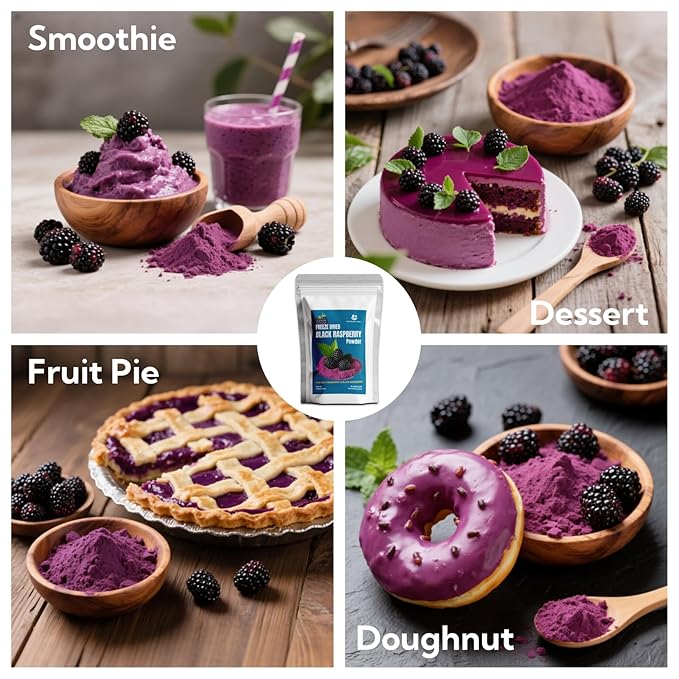 Premium Freeze Dried Black Raspberry Powder 5.29oz (150g),No Added Sugar | No Additives,80 Fresh Black Raspberries Concentrated,No Clumps,for Baking,Smoothies,Yogurt,Desserts | Raspberry Extract Superfood