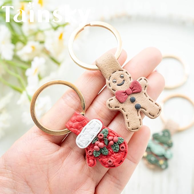 Christmas Keychain Polymer Clay Cutters, 12 Shapes Winter Polymer Clay Keychain Cutters (A)